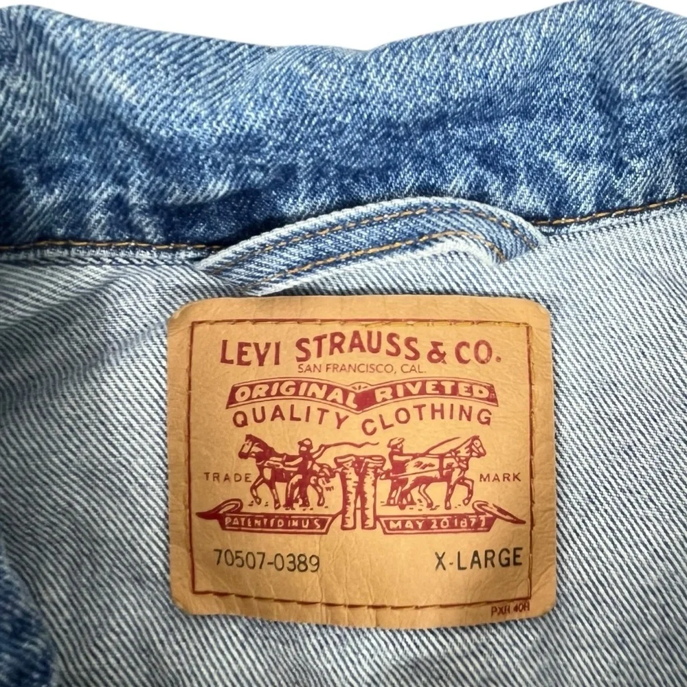 Levi's Men's XL‎ Vintage 90s Blue Denim Trucker Jacket 100% Cotton Made in USA - Picture 6 of 8